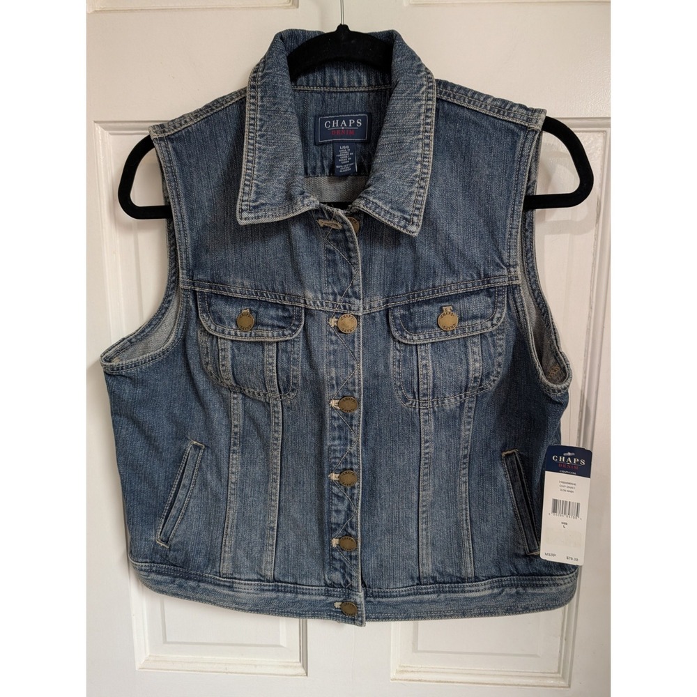 Chaps Denim Women's Full Button Vest Size Large Western Preowned, Fits Small